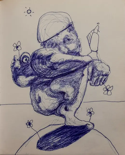 بدون عنوان — 2025 · قلم حبر جاف على ورق · 30×25 cm
