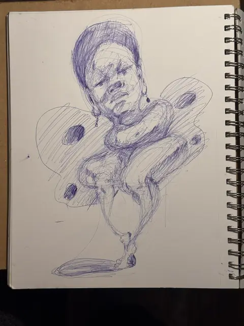 بدون عنوان — 2023 · قلم حبر جاف على ورق · 15×20 cm