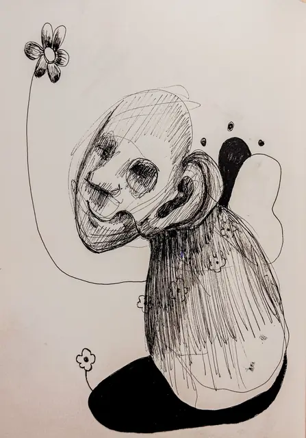 بدون عنوان — 2024 · قلم حبر جاف على ورق · 15×20 cm
