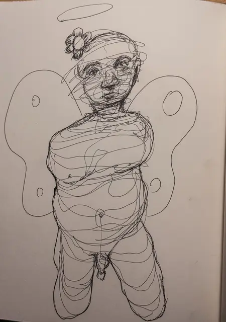 بدون عنوان — 2023 · قلم حبر جاف على ورق · 15×20 cm