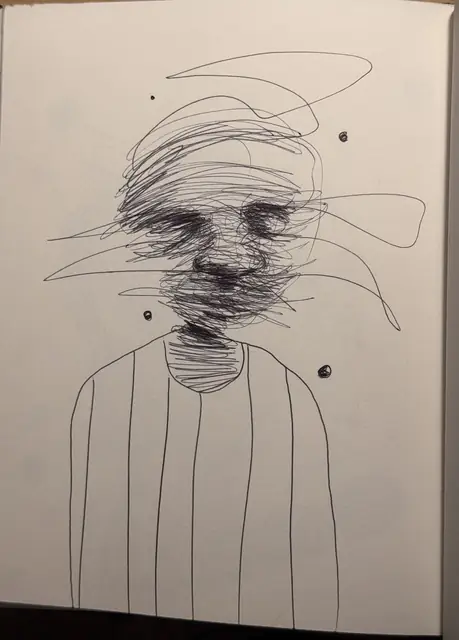 بدون عنوان — 2023 · قلم حبر جاف على ورق · 15×20 cm