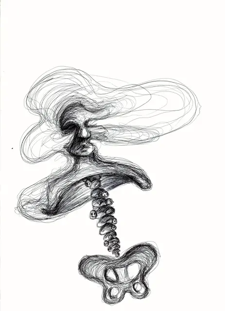 هيكل — 2019 · قلم على ورق · 59×42 cm