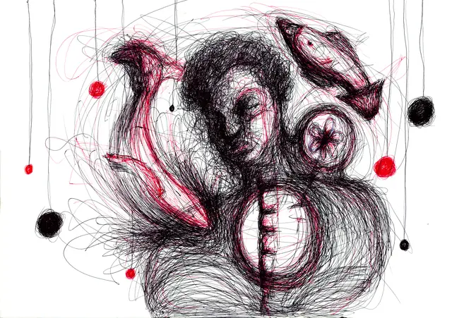 حلم — 2019 · قلم على ورق · 59×42 cm