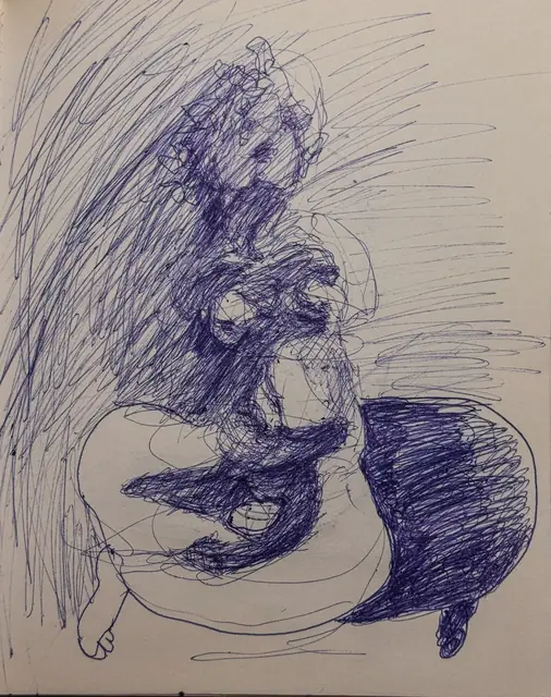 بدون عنوان — 2026 · قلم حبر جاف على ورق · 30×40 cm
