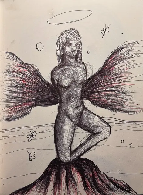 بدون عنوان — 2020 · قلم حبر جاف على ورق · 30×40 cm