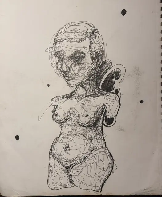 بدون عنوان — 2022 · قلم حبر جاف على ورق · 30×40 cm