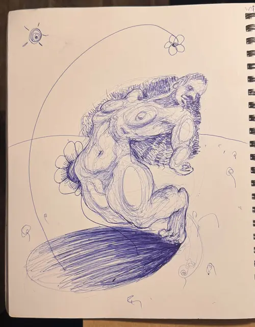 بدون عنوان — 2022 · قلم حبر جاف على ورق · 20×30 cm