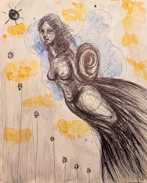 بدون عنوان — 2026 · قلم حبر جاف على ورق · 20×30 cm