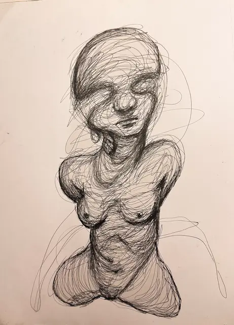 بدون عنوان — 2022 · قلم حبر جاف على ورق · 20×30 cm