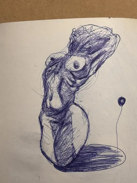 بدون عنوان — 2026 · قلم حبر جاف على ورق · 20×30 cm