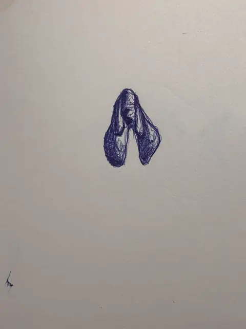 بدون عنوان — 2026 · قلم حبر جاف على ورق · 20×30 cm