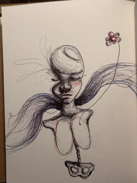 بدون عنوان — 2022 · قلم حبر جاف على ورق · 20×30 cm
