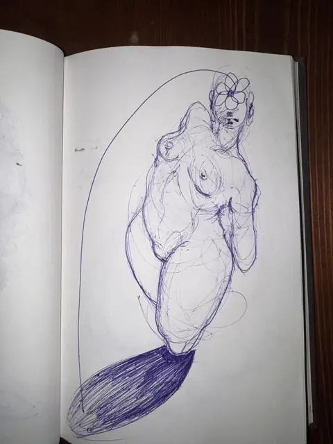 بدون عنوان — 2024 · قلم حبر جاف على ورق · 10×15 cm