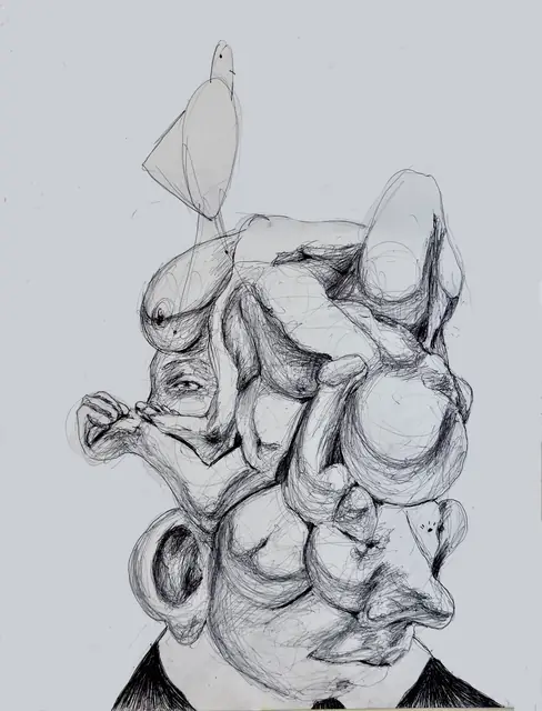 بدون عنوان — 2025 · قلم حبر جاف على ورق · 59×42 cm